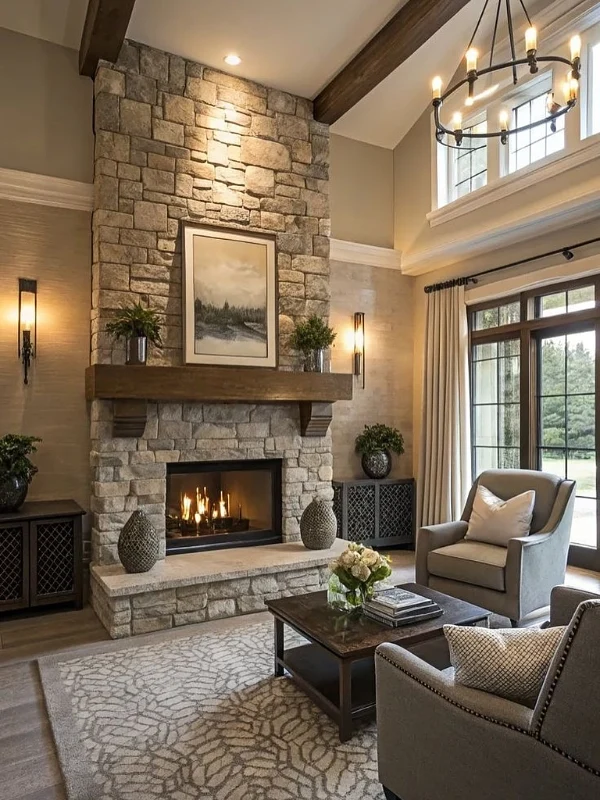 Floor to Ceiling Stone Hearth