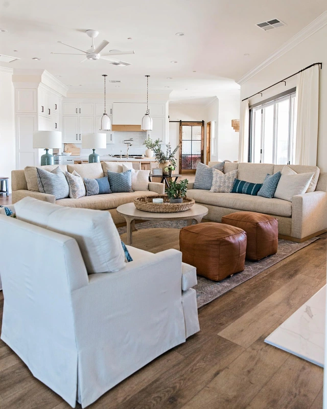 Brown Leather Floor Poufs