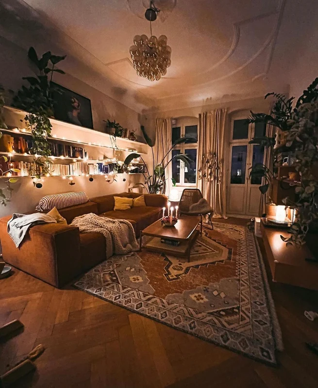 Glowing Bookshelves and Earthy Velvets
