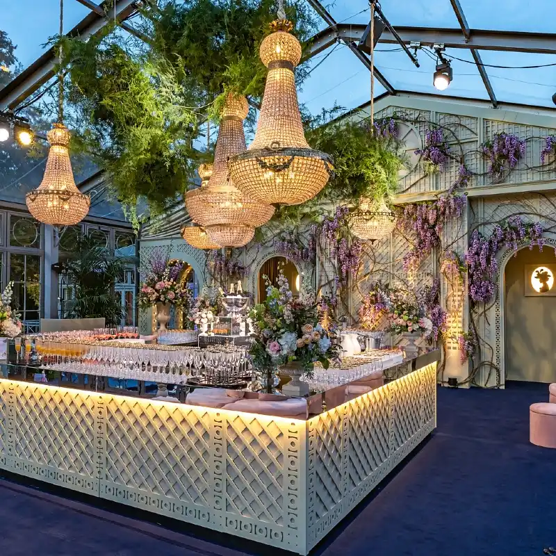 Ornate Latticework Beverage Bar