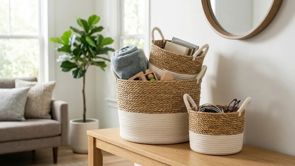 Two Tone Woven Storage Baskets