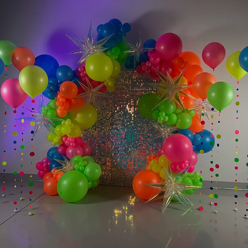 Shimmer Wall with Vibrant Balloon Arch