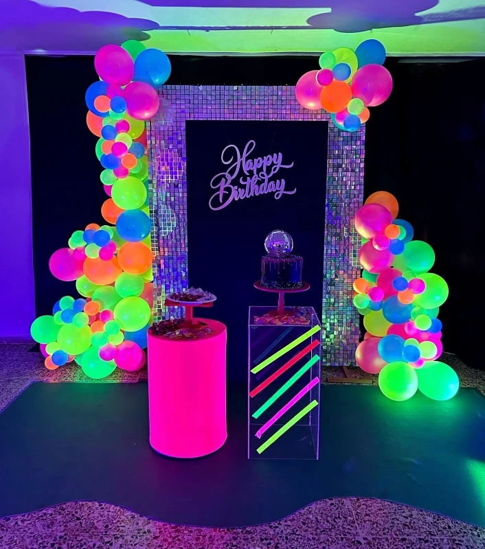 Shimmering Frame and Neon Pedestal Stage