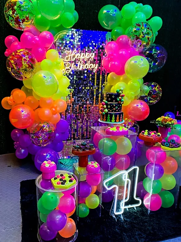 Sequin Panel Backdrop with Clear Treat Pillars