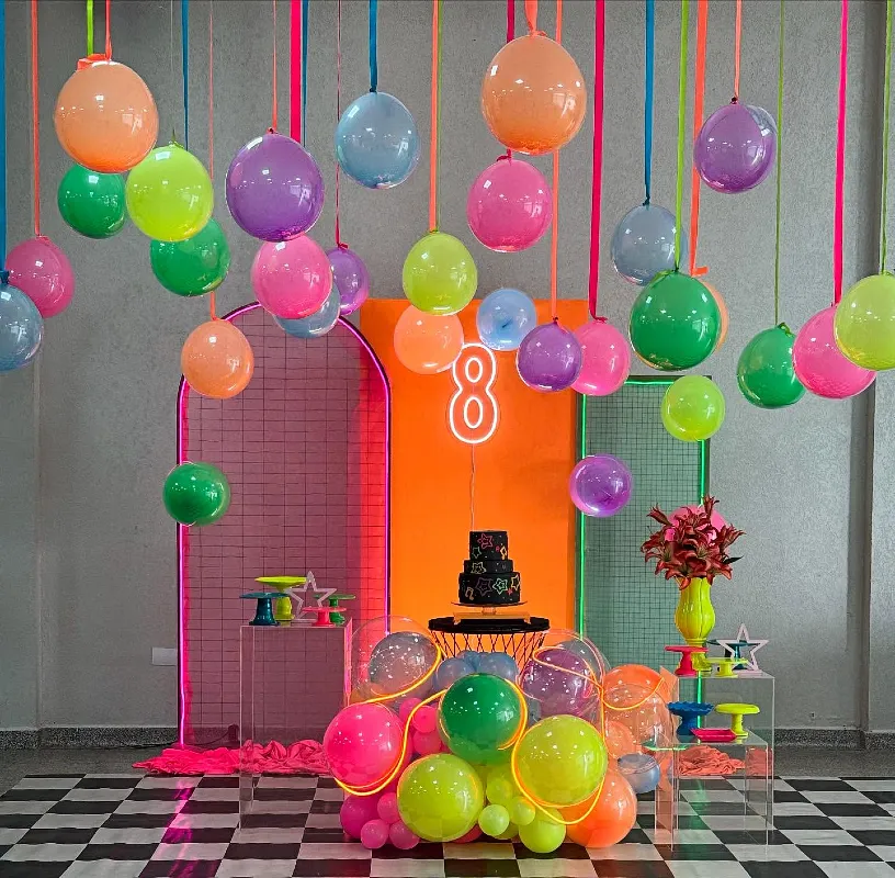 Floating Ceiling Balloon and Mesh Panel Backdrop