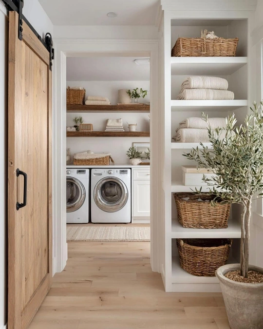 Built In Linens Tower and Barn Door