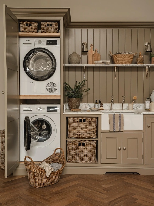 Hidden Appliance Cabinet and Herringbone Floors