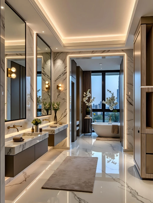 Backlit Architectural Framing and Marble Surfaces
