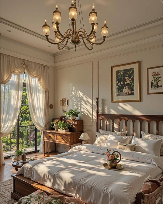Custom Window Treatments and Warm Wood Furniture