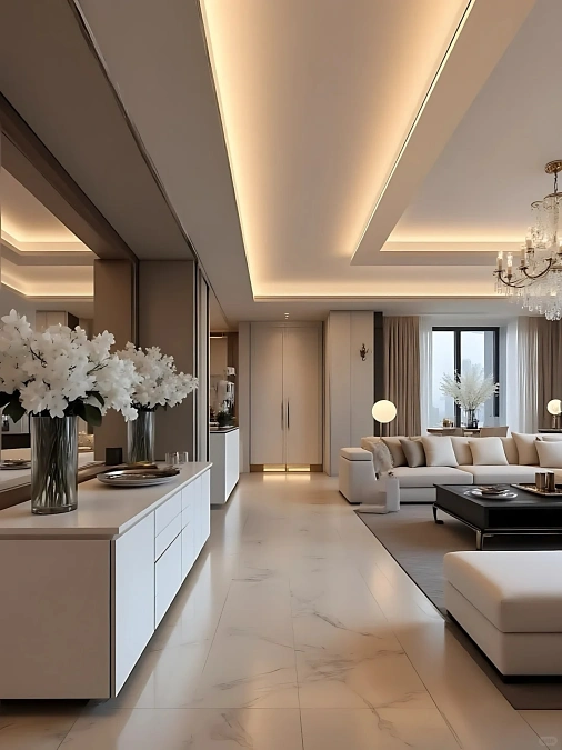 Monochromatic Minimalist Palettes and Linear Cove Lighting