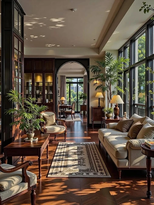 Deep Archways and Built-In Library Cabinets