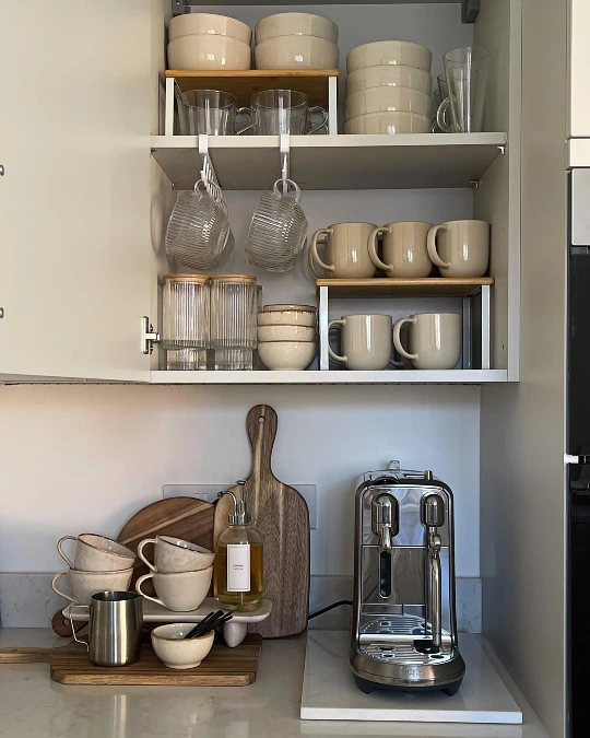 Under Shelf Mug Hooks and Shelf Risers