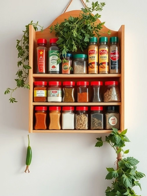 Wall Mounted Wooden Spice Rack