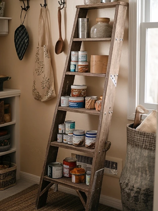 Rustic Blanket Ladder Pantry