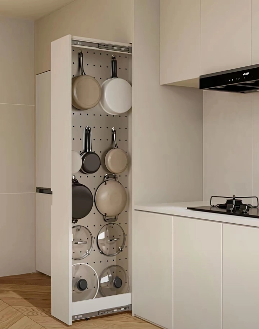 Pull Out Pegboard Cookware Organizer
