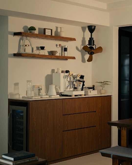 Floating Live Edge Coffee Station Shelves