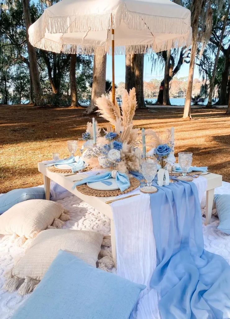 Blue and White Boho Picnic Table