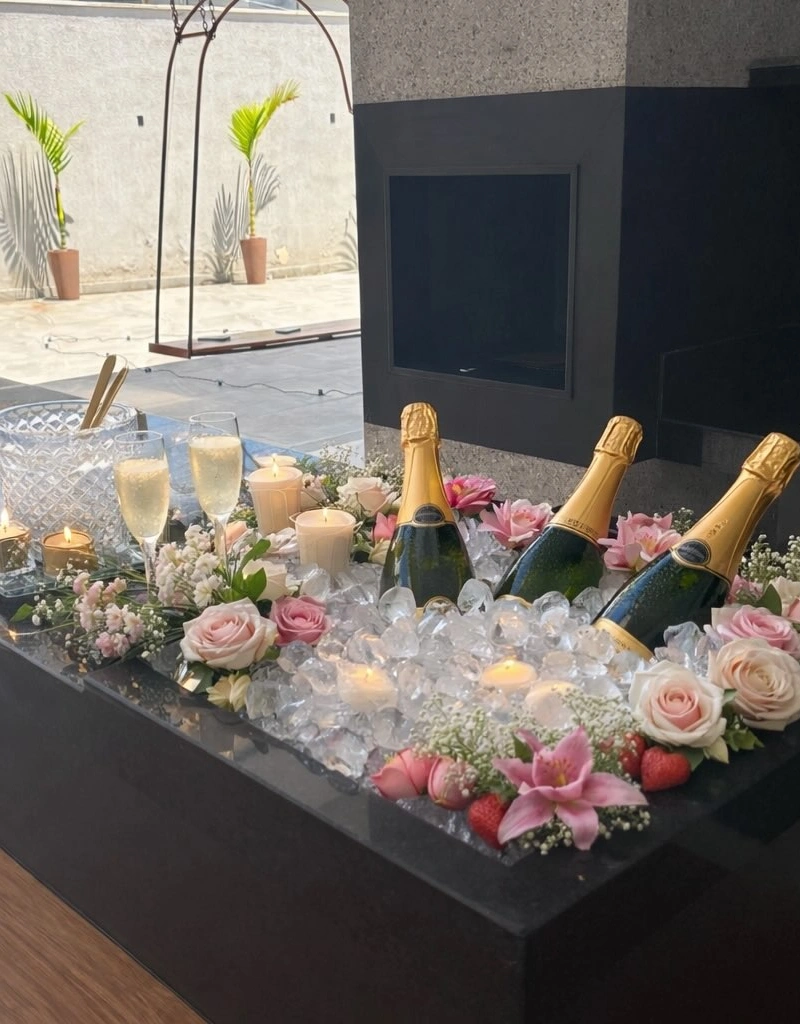 Floral Ice Bed Champagne Display