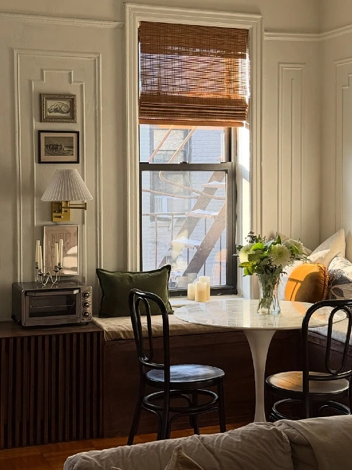Built In Window Banquettes and Pedestal Tables