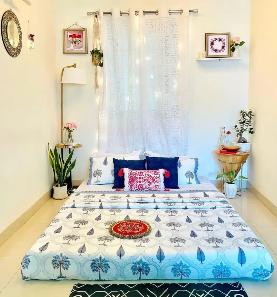Airy Floor Bed and Blue Patterns