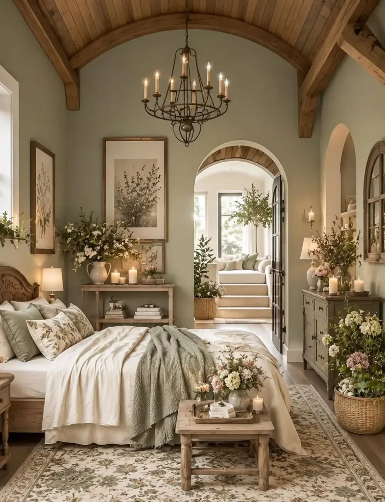Arched Wooden Ceilings and Vintage Farmhouse Florals