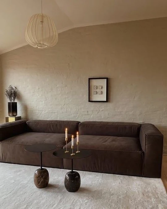 Chunky Brown Sofas Ground Minimalist Plaster Walls