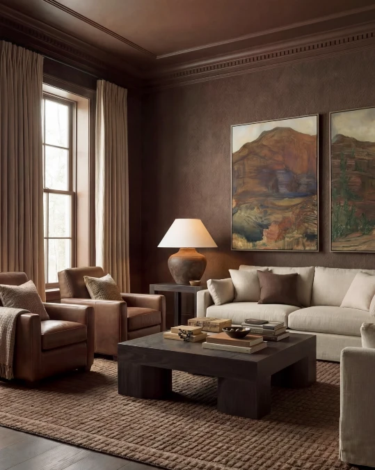 Dark Cocoa Walls Wrap The Living Room