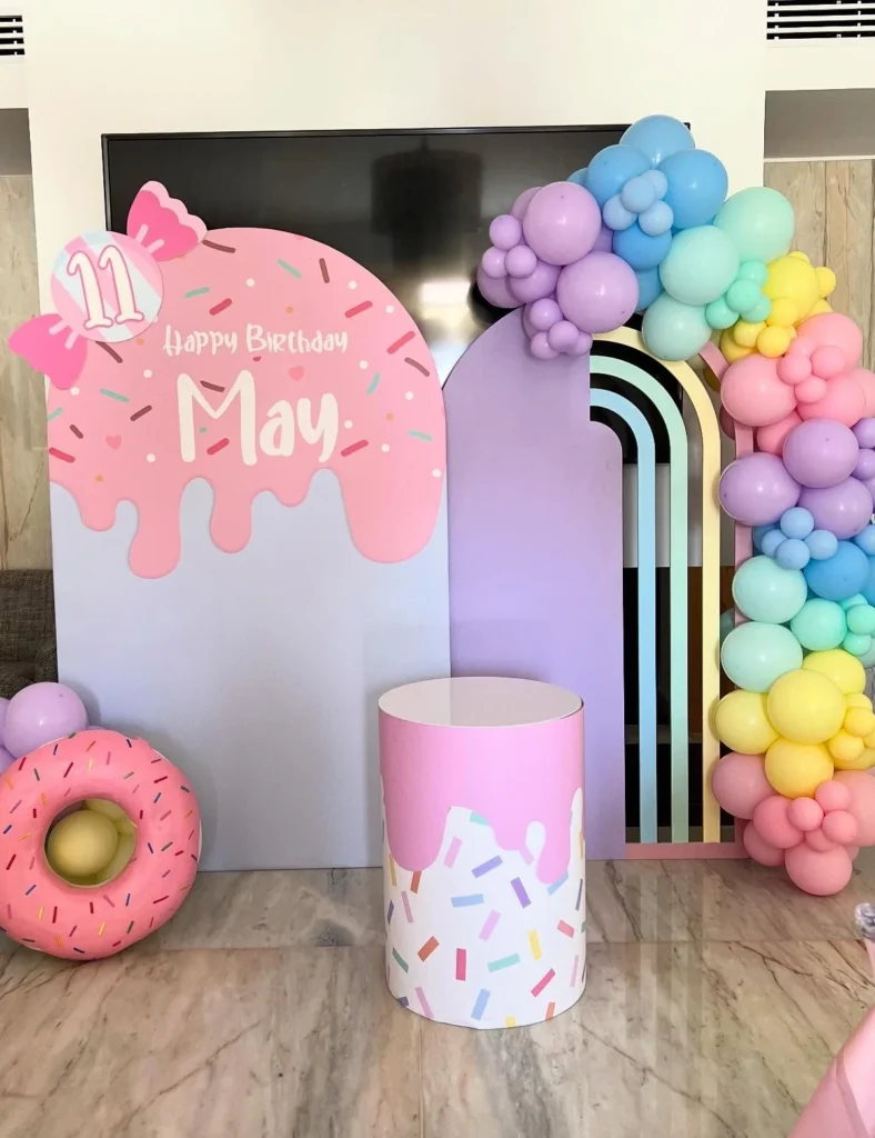 Donut Drip Birthday Backdrop Setup