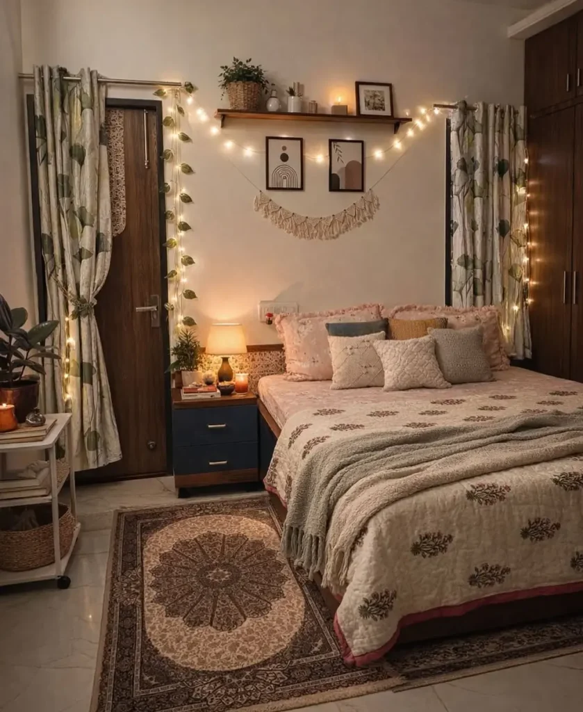 Earthy Boho Layers and Swagged String Lights