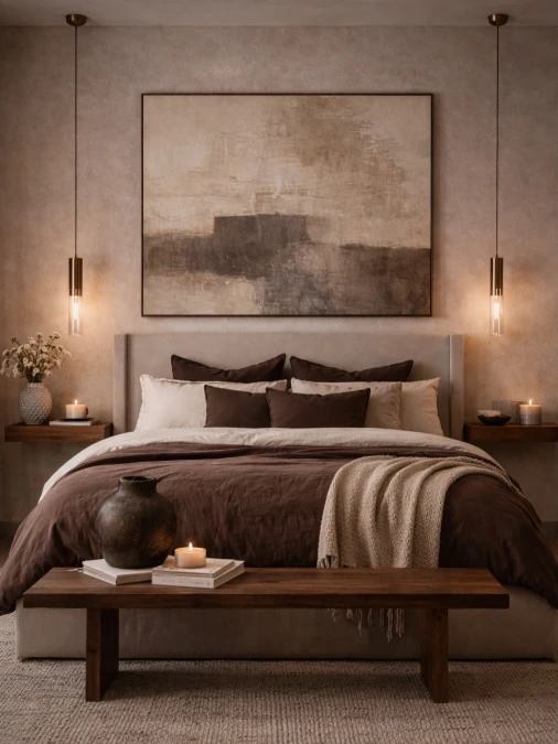 Floating Nightstands Maximize Small Moody Bedrooms