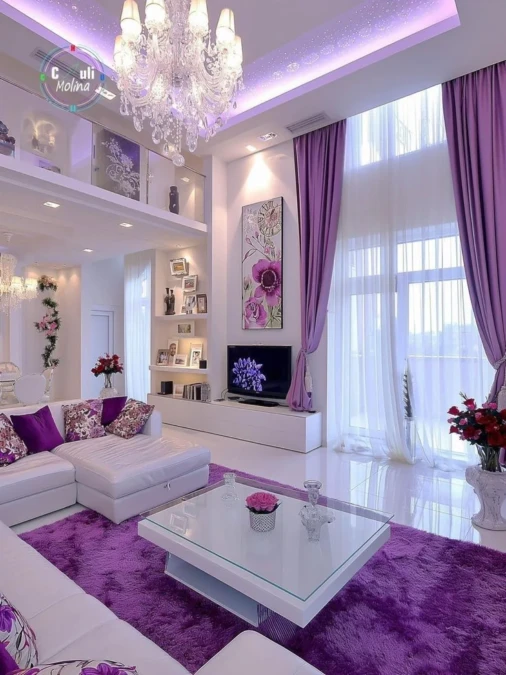 Framing Modern White Rooms With Vivid Purple Accents