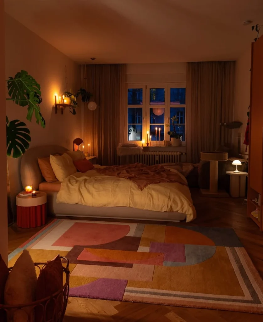 Geometric Rug Warm Candlelight Mood