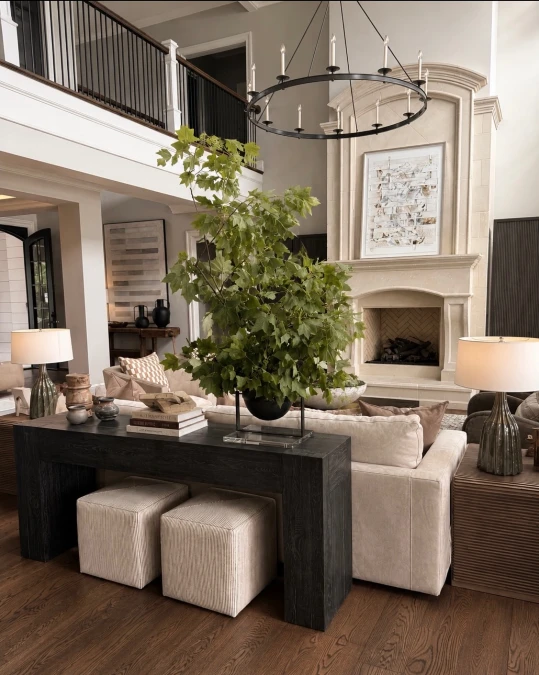 Grounding High Ceilings With Dark Wood