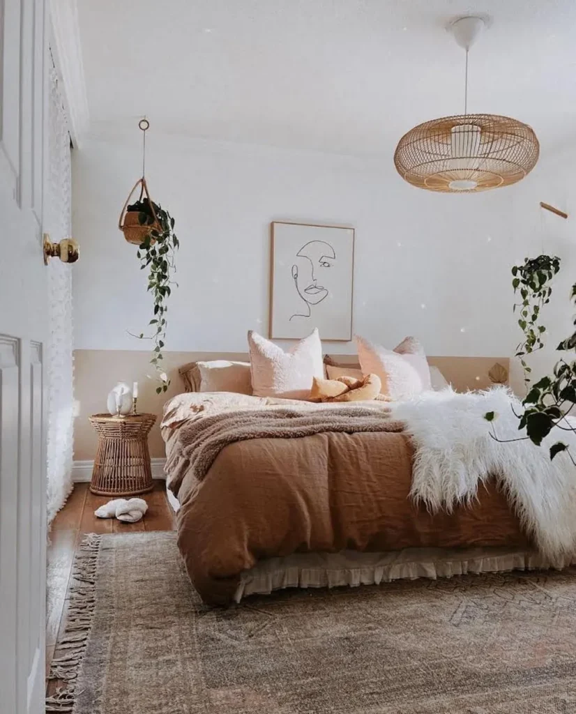 Half Painted Wall with Hanging Pothos and Line Art