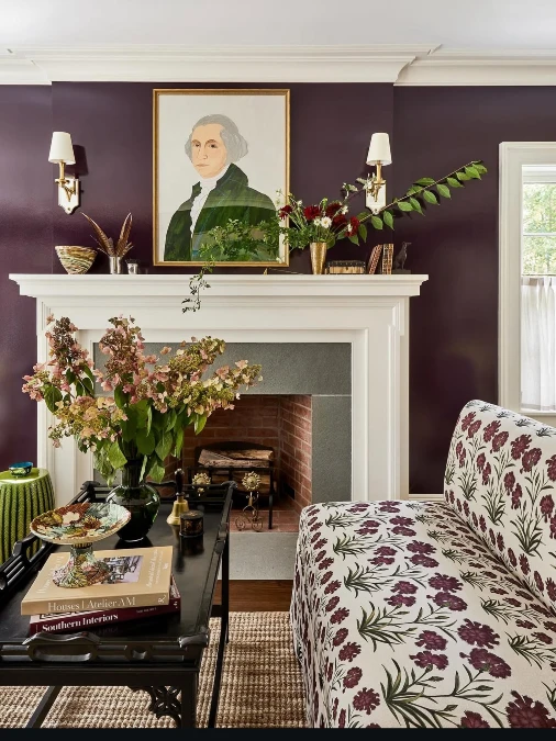 High Contrast Millwork Against Glossy Plum Paint