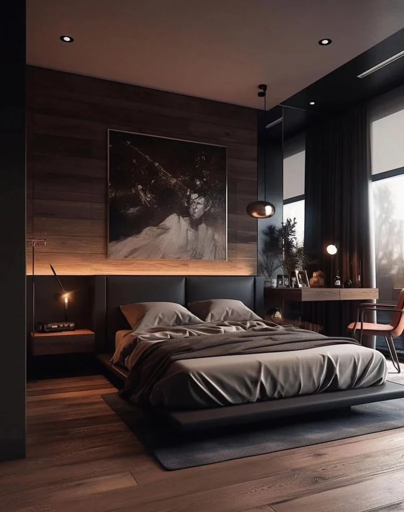 Horizontal Wood Panels with Large Dark Portrait