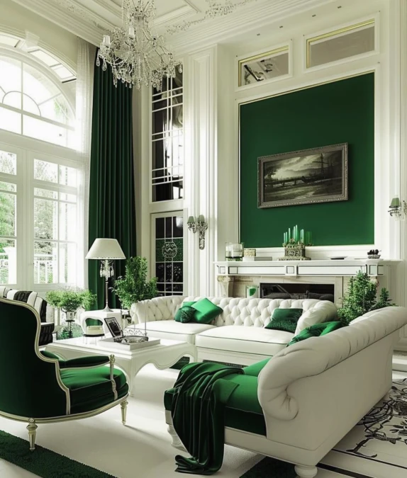 Jade Green Color Blocking In Grand Living Rooms