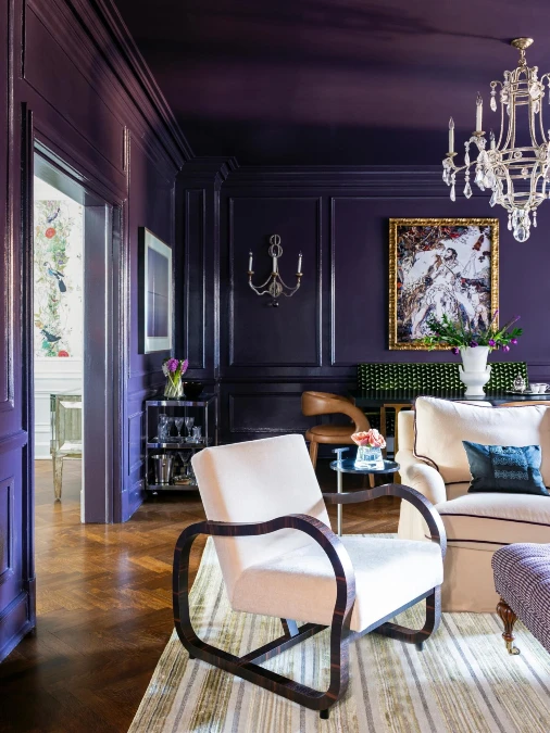Layering Tonal Patterns In A Maximalist Plum Living Room