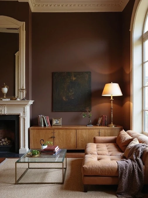 Light Oak Furniture Brightens Dark Chocolate Walls
