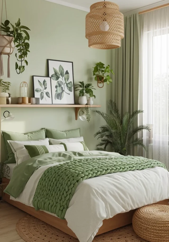 Light Sage Walls and Chunky Knit Textures