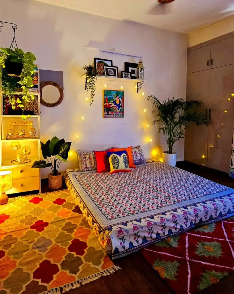 Low Profile Bedding and Vibrant Bohemian Rugs