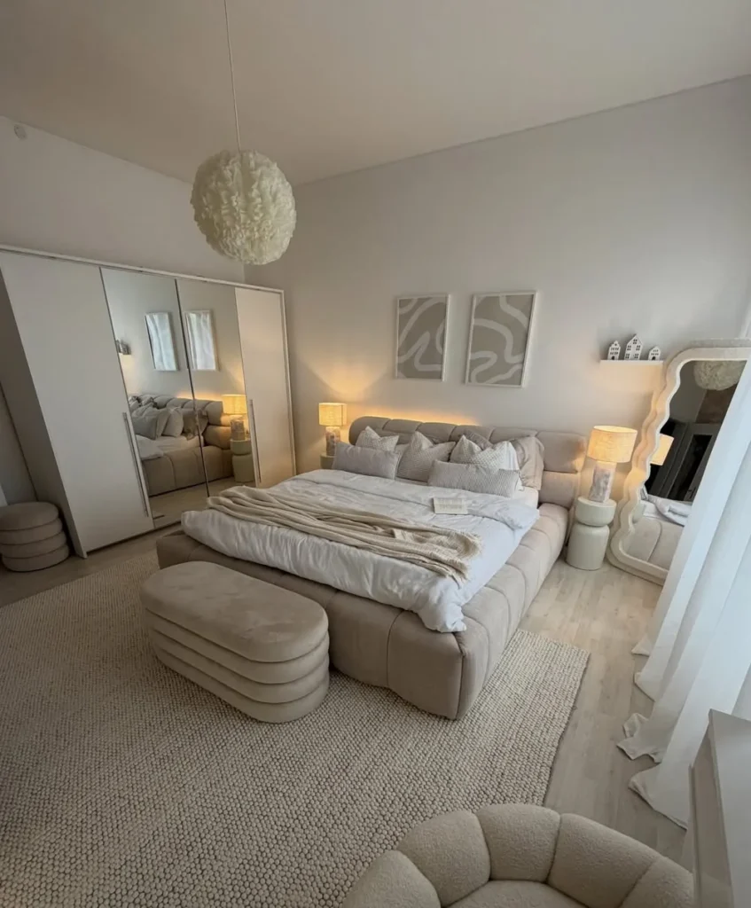 Mirrored Wardrobe and Soft Ottoman