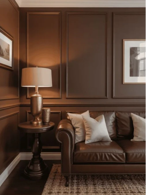 Mocha Wall Paneling Enhances Rich Leather