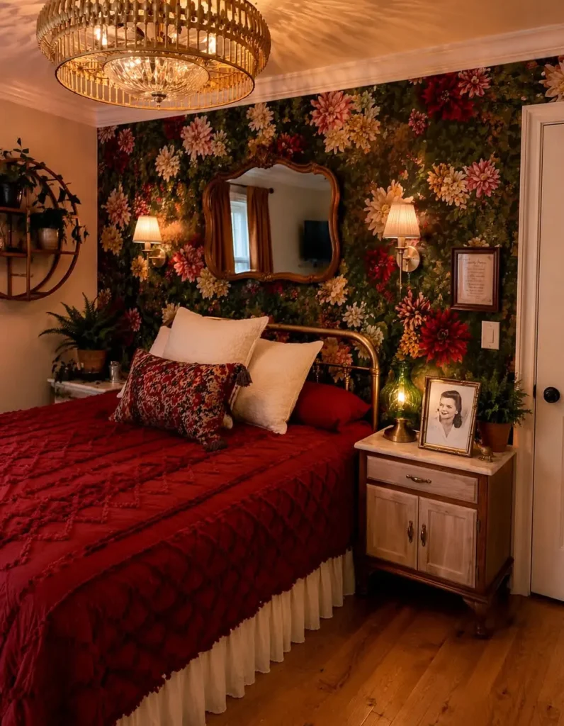Moody Vintage Floral Bedroom