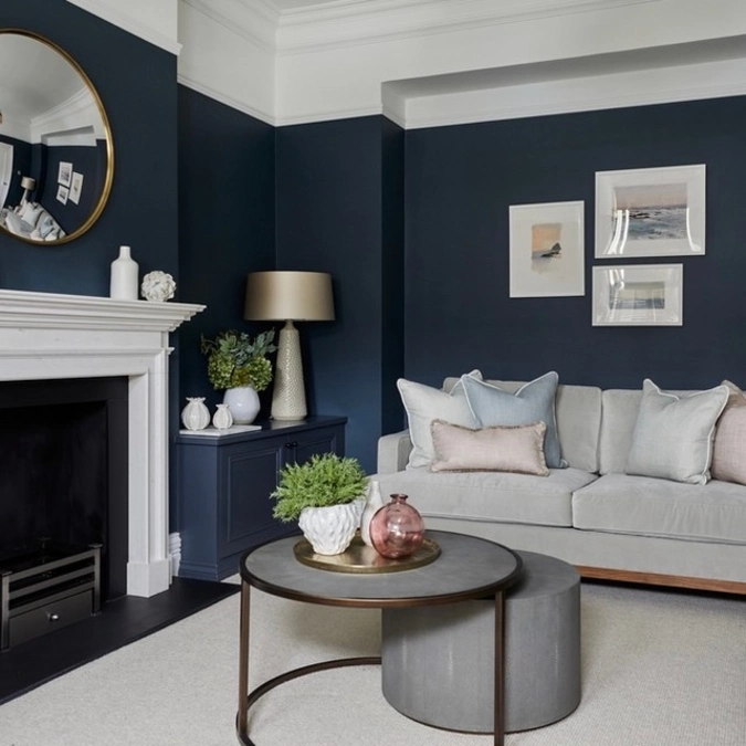Navy Lower Walls Below Crisp White Ceilings