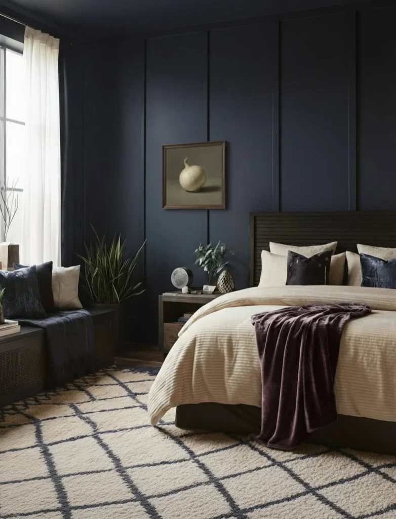 Navy Paneled Walls with Velvet Accents