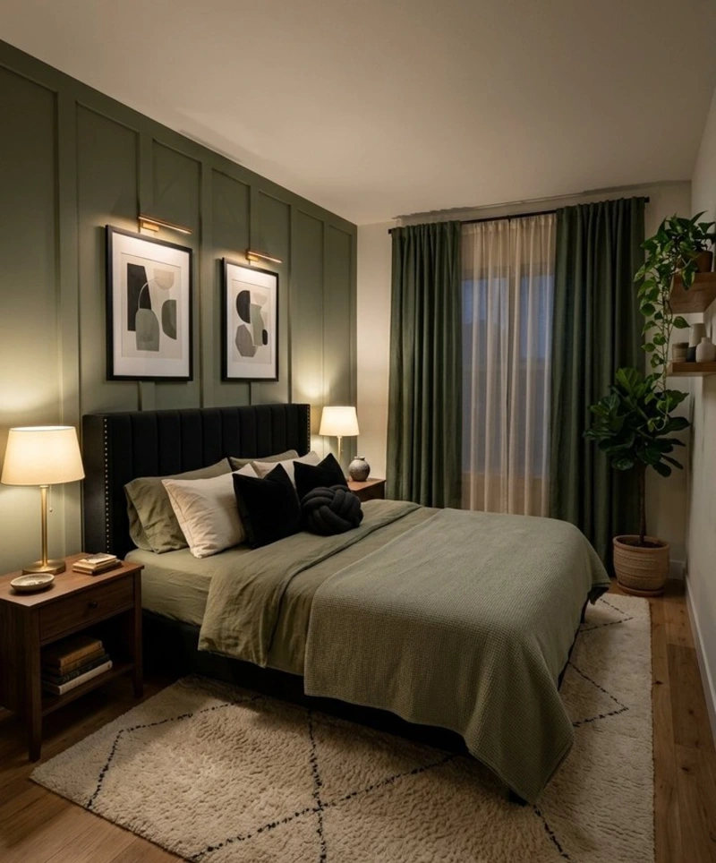 Olive Board and Batten Brass Picture Lights
