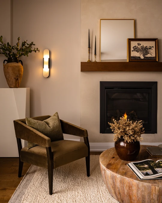 Olive Velvet Meets Raw Wood Textures