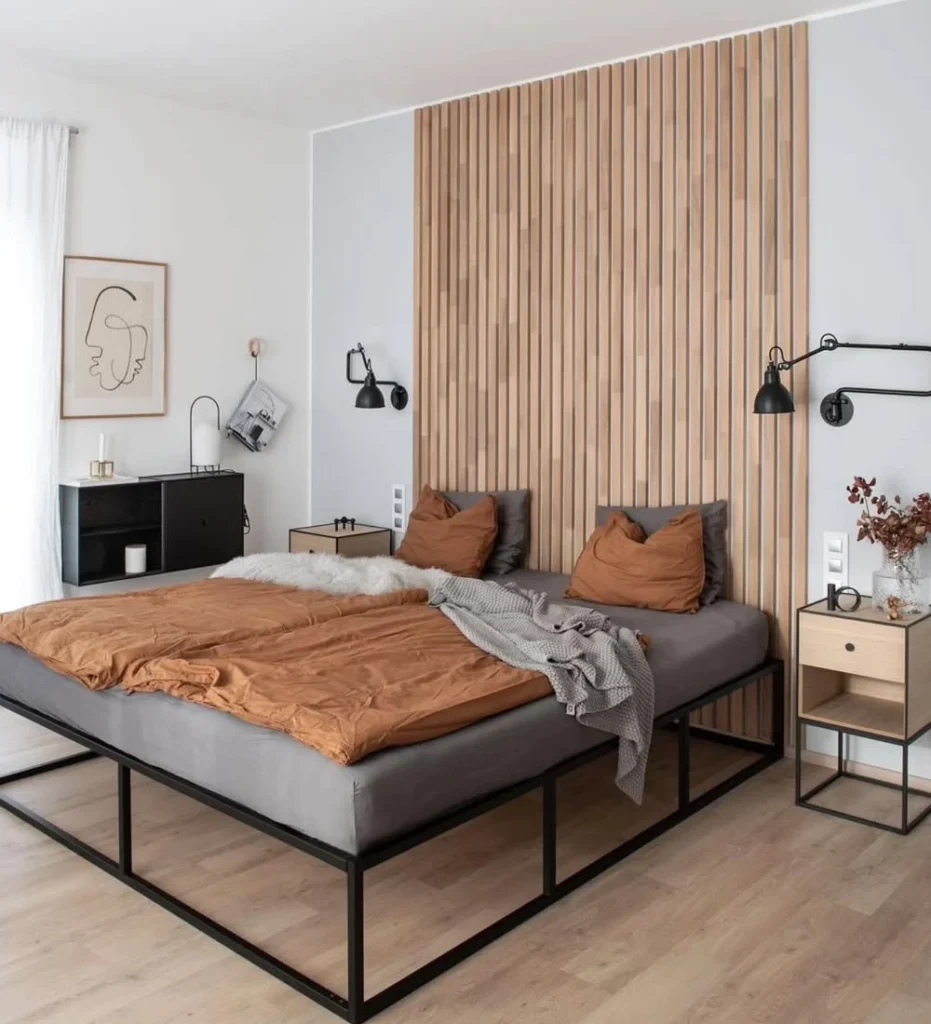 Open Metal Bed Frame and Wood Slats