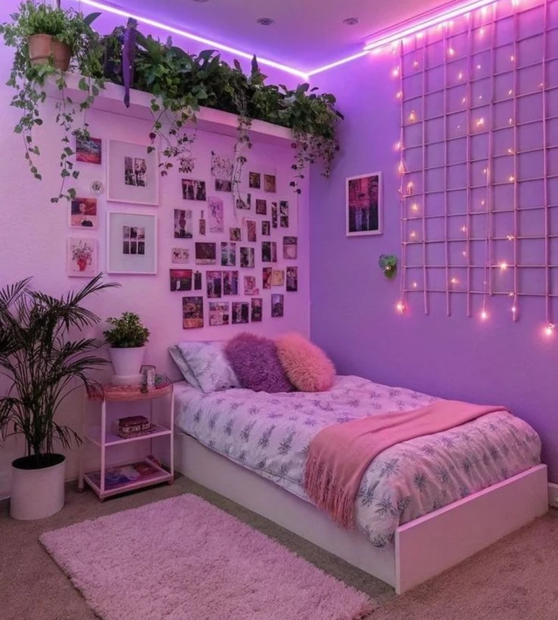 Overhead Greenery and Illuminated Wire Grids